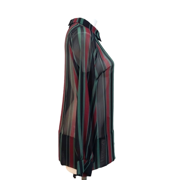 BCBGeneration Striped Sheer Blouse Collared Lightweight Long Sleeve Top Sz S - Picture 5 of 7